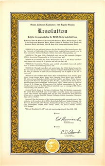 1969 Congratulatory California Senate Legislature Resolution for the UCLA Bruin Basketball Team (Abdul-Jabbar LOA)